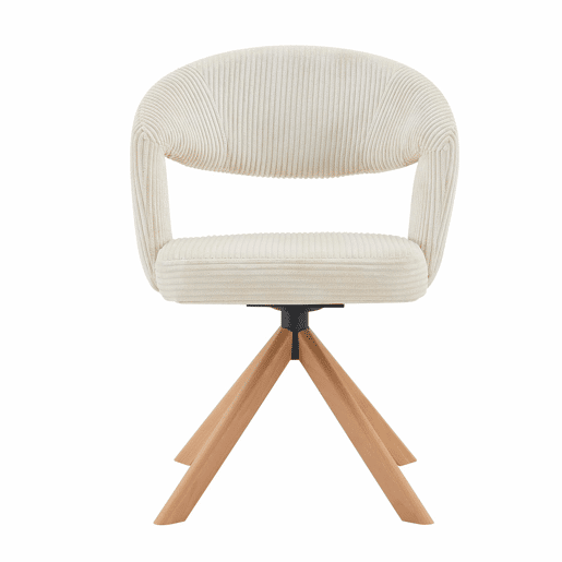 Conjunto de 2 cadeiras Retro-Luxo - Cadeiras com cordão e estrutura em madeira maciça, rotação silenciosa de 360° e encosto curvo - Branco, Madeira