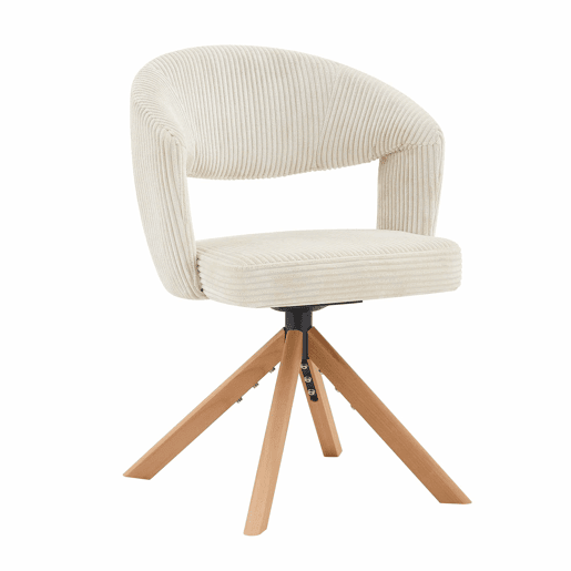 Conjunto de 2 cadeiras Retro-Luxo - Cadeiras com cordão e estrutura em madeira maciça, rotação silenciosa de 360° e encosto curvo - Branco, Madeira