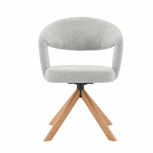 Conjunto de 2 cadeiras Retro-Luxo - Estrutura em tecido cinzento claro, rotação silenciosa de 360°, encosto curvo, pés em madeira - Cinza Claro, Madeira