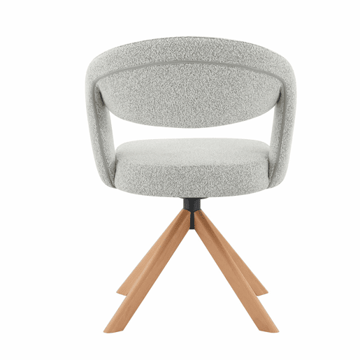 Conjunto de 2 cadeiras Retro-Luxo - Estrutura em tecido cinzento claro, rotação silenciosa de 360°, encosto curvo, pés em madeira - Cinza Claro, Madeira