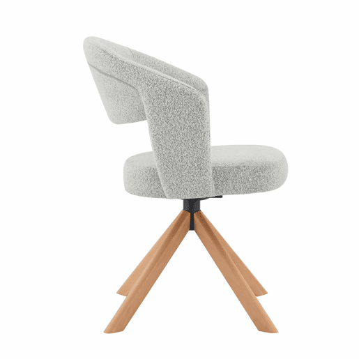 Conjunto de 2 cadeiras Retro-Luxo - Estrutura em tecido cinzento claro, rotação silenciosa de 360°, encosto curvo, pés em madeira - Cinza Claro, Madeira