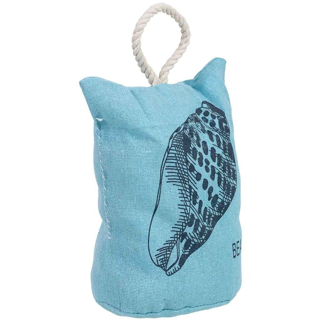 Tope de puerta de algodón con caracola azul 12x12x25cm