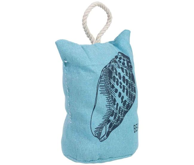 Tope de puerta de algodón con caracola azul 12x12x25cm