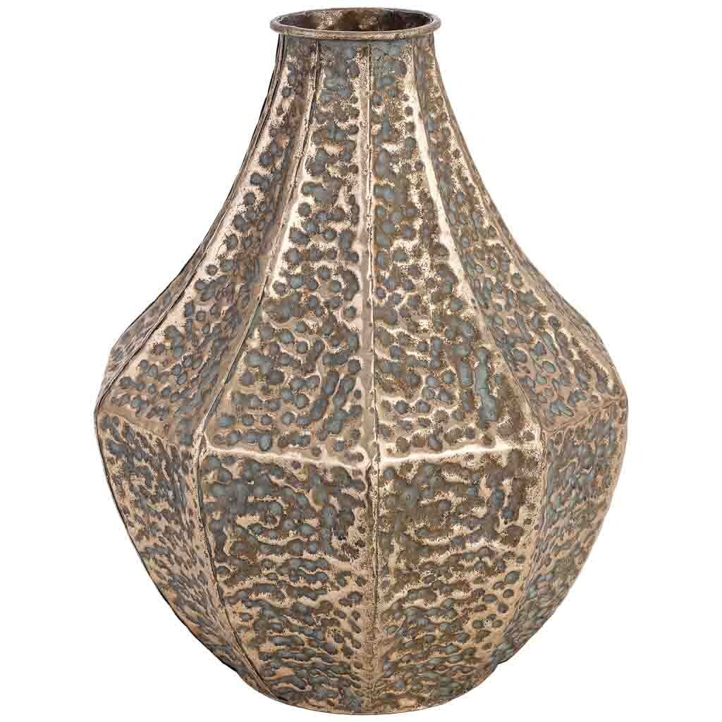 Jarrón de metal dorado 28.5x28.5x37h cm