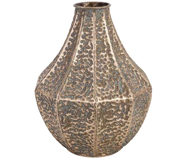 Jarrón de metal dorado 28.5x28.5x37h cm