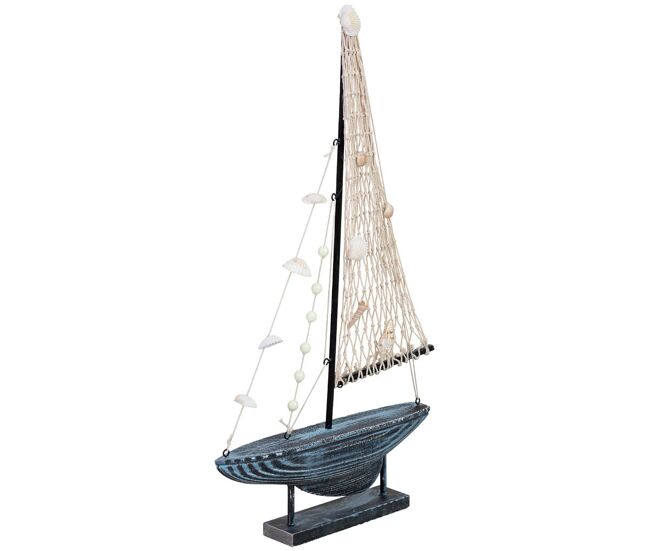 Figura decoración barco de madera azul 24x4.5x46h cm