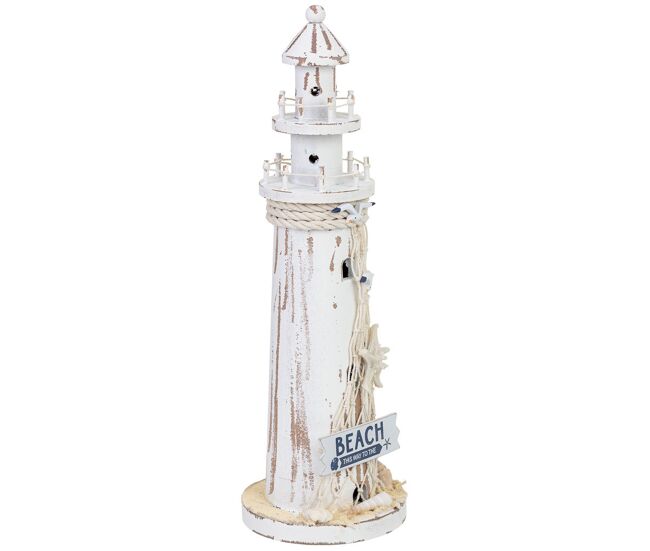 Figura de decoración faro de madera con led blanca 13x13x39 cm