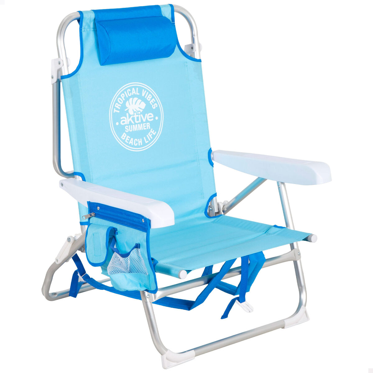 Aktive Silla de playa plegable multiposición con bolsillos Azul Claro