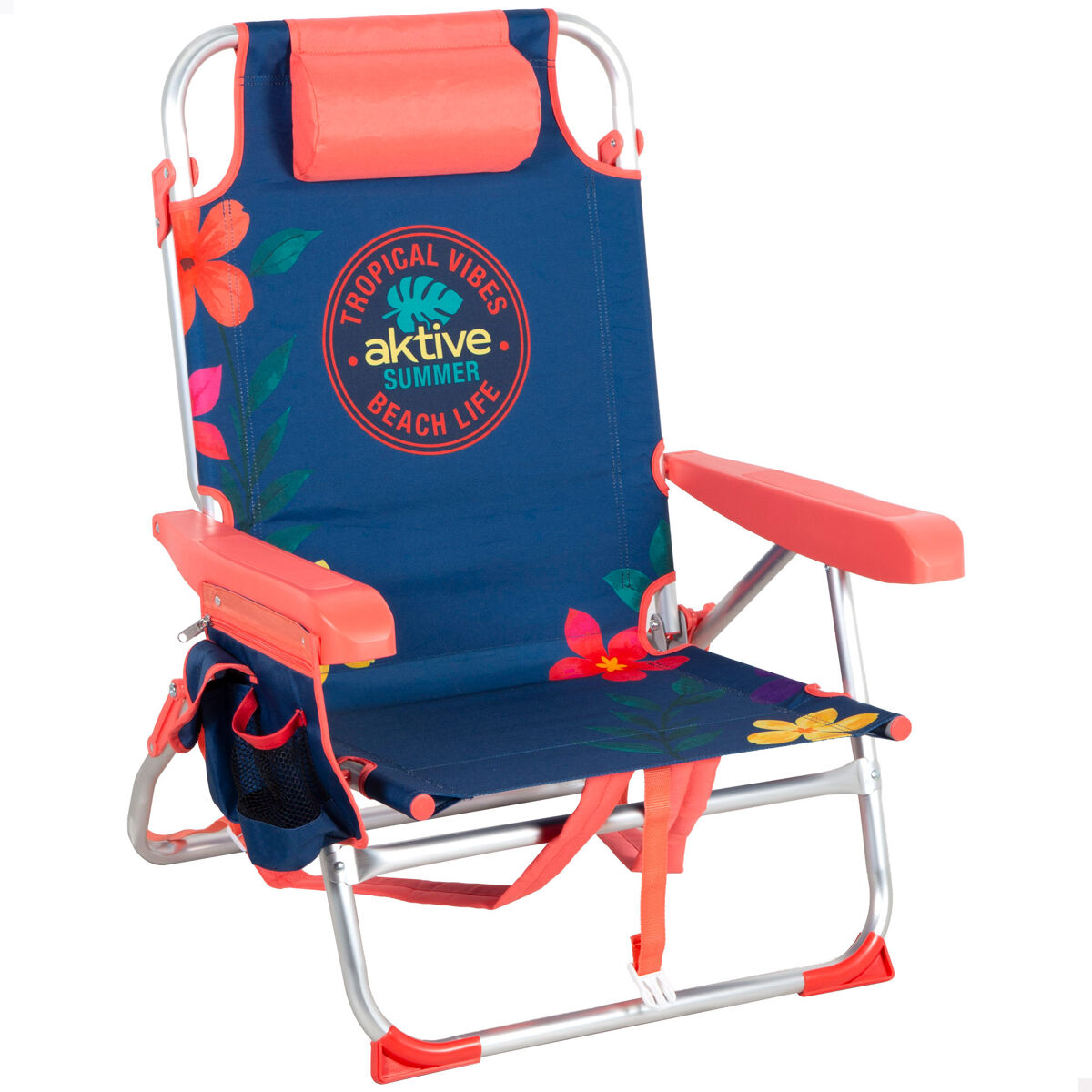 Aktive Silla de playa plegable multiposición con bolsillos Multicolor
