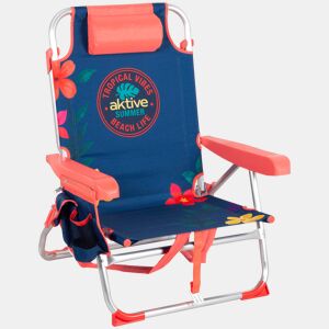 Aktive Cadeira de praia dobrável multiposições 50x54x80 cm com bolsos