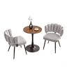 Conjunto de mesa e cadeiras de 60 cm - Mesa redonda em MDF com pernas pretas + 2 cadeiras cinza claro com encosto em forma de pétala e pernas de metal pretas - Cinza claro, nogueira + preto