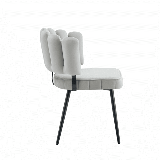 Conjunto de mesa e cadeiras de 60 cm - Mesa redonda em MDF com pernas pretas + 2 cadeiras cinza claro com encosto em forma de pétala e pernas de metal pretas - Cinza claro, nogueira + preto