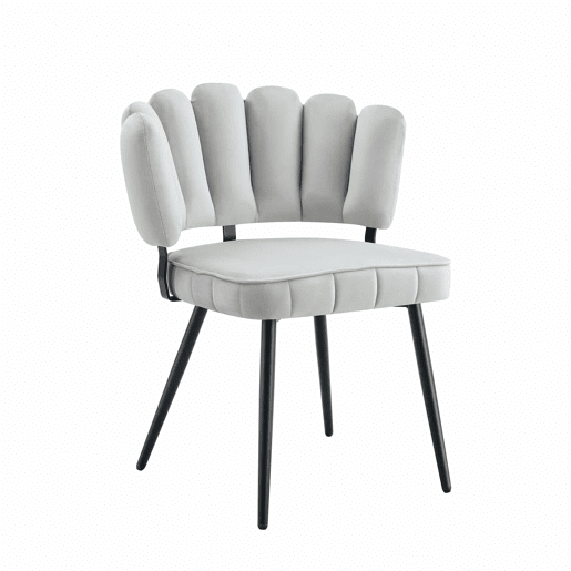 Conjunto de mesa e cadeiras de 60 cm - Mesa redonda em MDF com pernas pretas + 2 cadeiras cinza claro com encosto em forma de pétala e pernas de metal pretas - Cinza claro, nogueira + preto