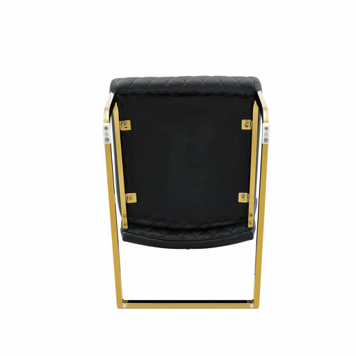Conjunto de mesa e cadeiras de 60 cm - Mesa redonda em MDF com efeito de madeira e base dourada, 2 cadeiras de jantar pretas com design acolchoado em losangos e estrutura metálica dourada - Preto, Dourado, Madeira