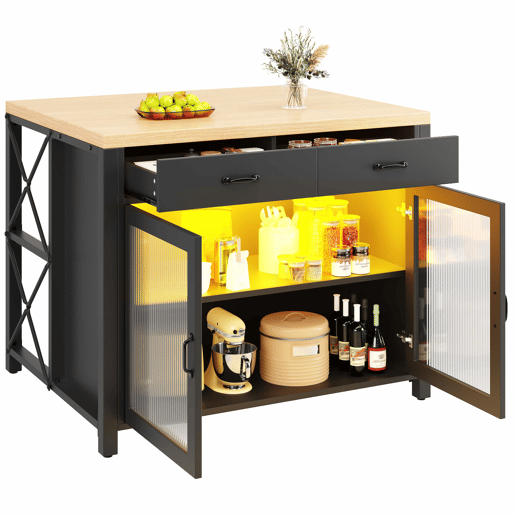 Conjunto de mesa alta de bar com bancos para 4 pessoas - ilha de cozinha com faixa de LED, bancada para cozinha, sala de estar e sala de jantar - preto