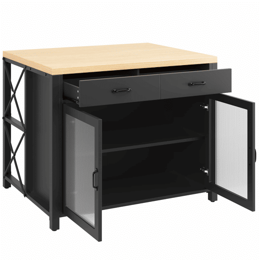 Conjunto de mesa alta de bar com bancos para 4 pessoas - ilha de cozinha com faixa de LED, bancada para cozinha, sala de estar e sala de jantar - preto
