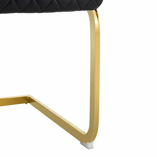 Conjunto de mesa e cadeiras de 60 cm - Mesa em MDF nogueira com pés dourados + 2 cadeiras pretas com padrão em losangos e estrutura dourada - Preto+Dourado, Nogueira