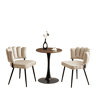 Conjunto de mesa e cadeiras de 60 cm - mesa redonda em MDF com base preta e 2 cadeiras de jantar com encosto em forma de pétala em veludo e pernas pretas - Light Coffee, Walnut+black