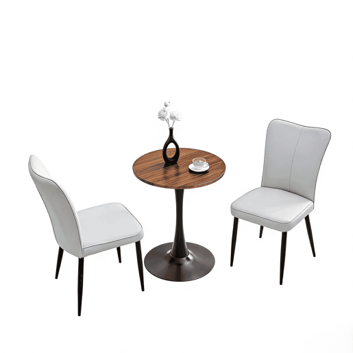 Conjunto de mesa e cadeiras de 60 cm - Mesa redonda em MDF com 2 cadeiras de jantar em PU - Cinza claro e preto
