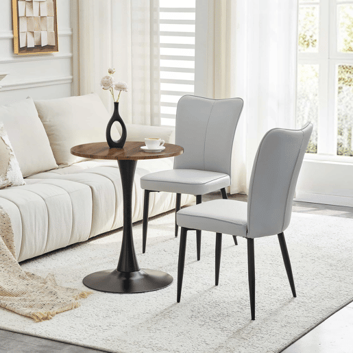 Conjunto de mesa e cadeiras de 60 cm - Mesa redonda em MDF com 2 cadeiras de jantar em PU - Cinza claro e preto
