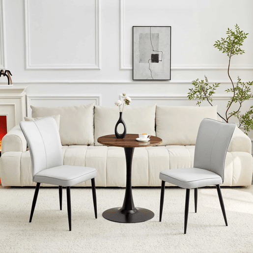 Conjunto de mesa e cadeiras de 60 cm - Mesa redonda em MDF com 2 cadeiras de jantar em PU - Cinza claro e preto