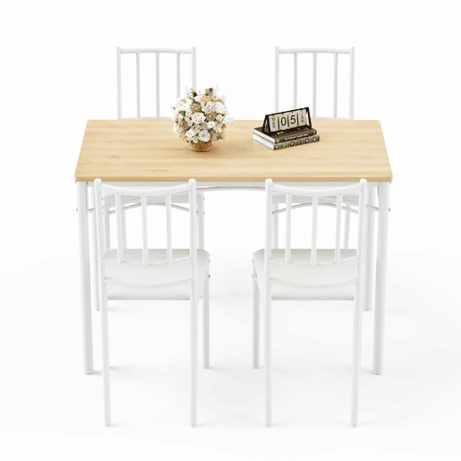 Conjunto de mesa de jantar 110 x 60 x 76,5 cm - Estilo industrial, 4 cadeiras de jantar - Natural e branco