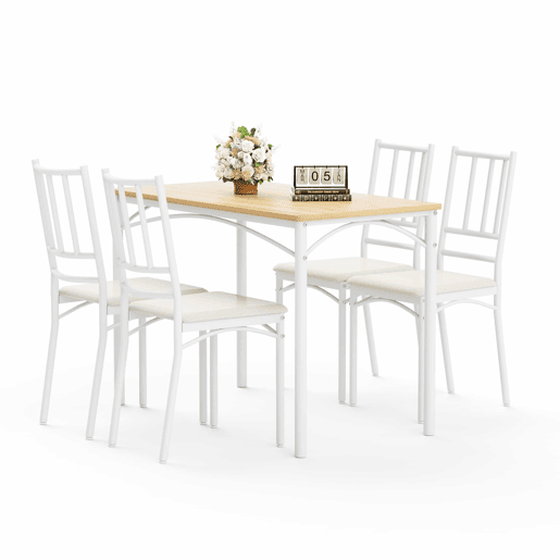 Conjunto de mesa de jantar 110 x 60 x 76,5 cm - Estilo industrial, 4 cadeiras de jantar - Natural e branco