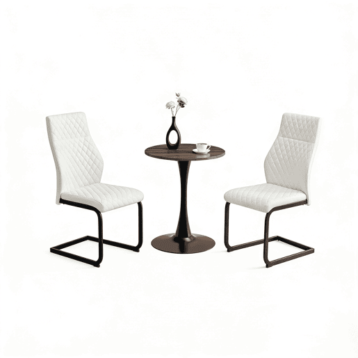 Conjunto de mesa e cadeiras de 60 cm - Mesa redonda em MDF com 2 cadeiras brancas com encosto em forma de losango - NogueiraBranco+Preto Conjunto de mesa e cadeiras de 60 cm - Mesa redonda em MDF com 2 cadeiras brancas com encosto em forma de losango - NogueiraBranco+Preto