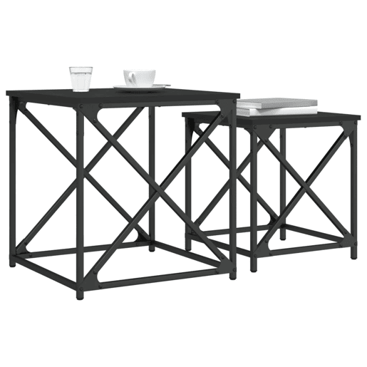 2 pcs Mesas de Centro - Mesas baixas de encastrar derivados de madeira preto