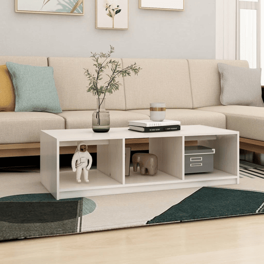Mesa de Centro, Mesa baixa, 110x50x34 cm madeira de pinho maciça branco