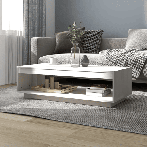 Mesa de Centro, Mesa baixa, 110x50x33,5 cm madeira de pinho maciça branco