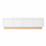 Móvel para TV de 200 cm - Estilo luxuoso com acabamento canelado, 4 portas, grande capacidade de arrumação, prateleiras com altura ajustável, cantos arredondados, design minimalista moderno, MDF - Branco