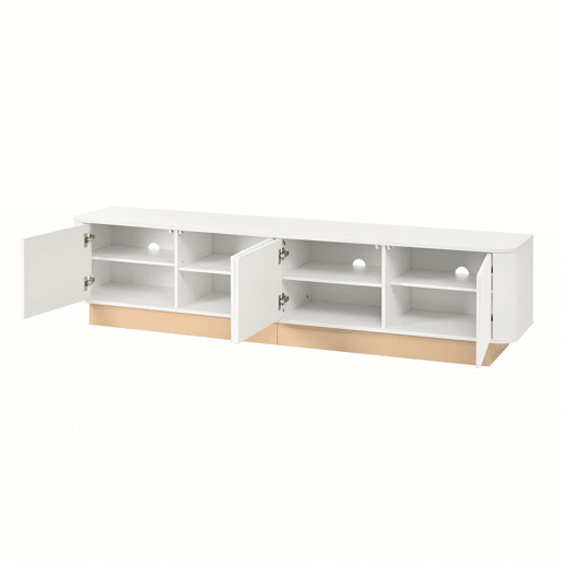 Móvel para TV de 200 cm - Estilo luxuoso com acabamento canelado, 4 portas, grande capacidade de arrumação, prateleiras com altura ajustável, cantos arredondados, design minimalista moderno, MDF - Branco Móvel para TV de 200 cm - Estilo luxuoso com acabamento canelado, 4 portas, grande capacidade de arrumação, prateleiras com altura ajustável, cantos arredondados, design minimalista moderno, MDF - Branco