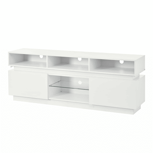 Móvel para TV 160 x 35 x 60 cm - suporte para TV de perfil baixo com prateleira em vidro temperado, acabamento de alto brilho, iluminação LED, MDF, adequado para TVs de 60 polegadas - branco
