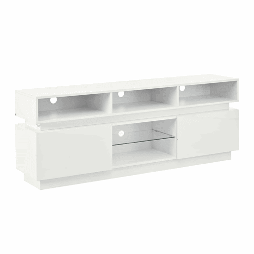 Móvel para TV 160 x 35 x 60 cm - suporte para TV de perfil baixo com prateleira em vidro temperado, acabamento de alto brilho, iluminação LED, MDF, adequado para TVs de 60 polegadas - branco