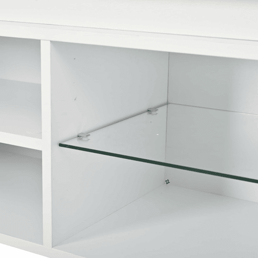 Móvel para TV 160 x 35 x 60 cm - suporte para TV de perfil baixo com prateleira em vidro temperado, acabamento de alto brilho, iluminação LED, MDF, adequado para TVs de 60 polegadas - branco