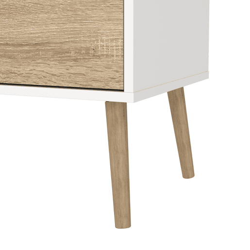 Móvel de TV para sala Tajo, com prateleiras e 2 gavetas, cor Branco e Carvalho Patinado, 118 x 40 x 58 cm