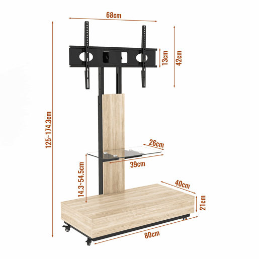 Móvel para televisão com gavetas 80 x 40 cm - suporte móvel ajustável para televisões de 32 a 75 polegadas - madeira natural