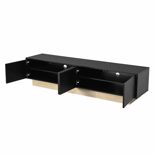 Móvel para TV de 175 cm - design moderno e minimalista com linhas curvas e veios de madeira, amplo espaço de arrumação e organização de cabos - preto