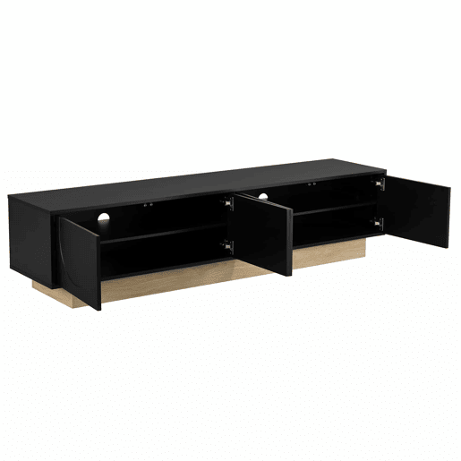 Móvel para TV de 175 cm - design moderno e minimalista com linhas curvas e veios de madeira, amplo espaço de arrumação e organização de cabos - preto