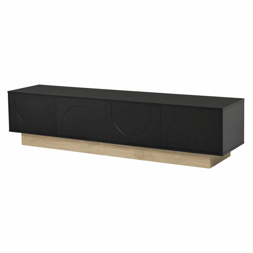 Móvel para TV de 175 cm - design moderno e minimalista com linhas curvas e veios de madeira, amplo espaço de arrumação e organização de cabos - preto