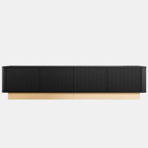 Móvel para TV de 200 cm - design canelado, 4 portas, grande capacidade de arrumação, prateleiras com altura ajustável, cantos arredondados, estilo minimalista moderno, MDF - preto
