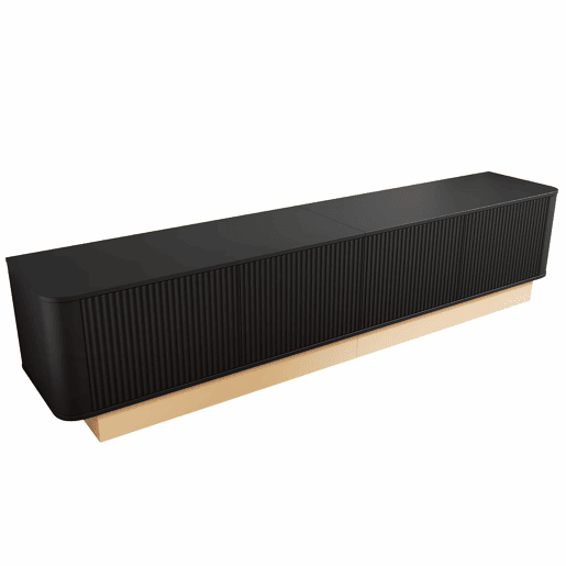 Móvel para TV de 200 cm - design canelado, 4 portas, grande capacidade de arrumação, prateleiras com altura ajustável, cantos arredondados, estilo minimalista moderno, MDF - preto Móvel para TV de 200 cm - design canelado, 4 portas, grande capacidade de arrumação, prateleiras com altura ajustável, cantos arredondados, estilo minimalista moderno, MDF - preto