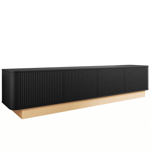Móvel para TV de 200 cm - design canelado, 4 portas, grande capacidade de arrumação, prateleiras com altura ajustável, cantos arredondados, estilo minimalista moderno, MDF - preto Móvel para TV de 200 cm - design canelado, 4 portas, grande capacidade de arrumação, prateleiras com altura ajustável, cantos arredondados, estilo minimalista moderno, MDF - preto