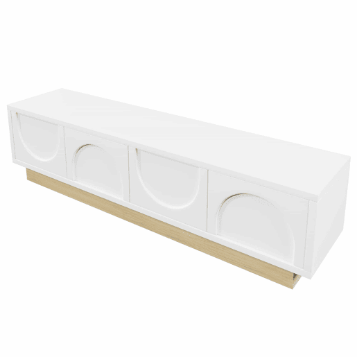 Móvel de TV moderno de 175 cm - design minimalista curvo, veios de madeira, amplo espaço de arrumação e organização de cabos - branco
