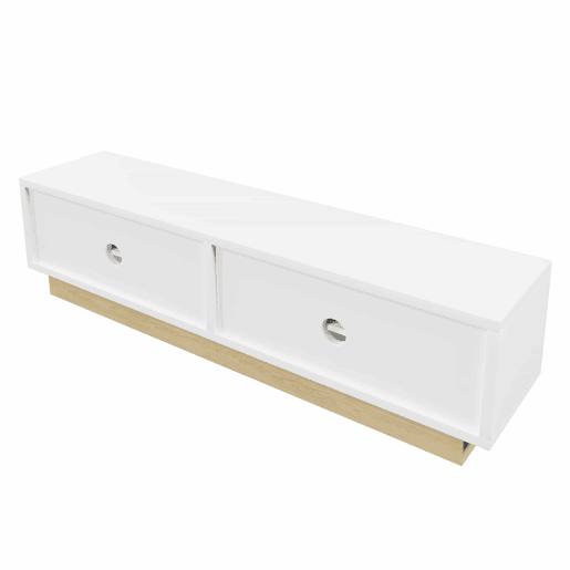 Móvel de TV moderno de 175 cm - design minimalista curvo, veios de madeira, amplo espaço de arrumação e organização de cabos - branco