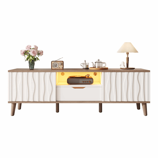 Móvel para TV LED 160x40x52 cm - com arrumação, porta de correr, para TVs até 70, estilo moderno para sala de estar e quarto - branco e nogueira escura