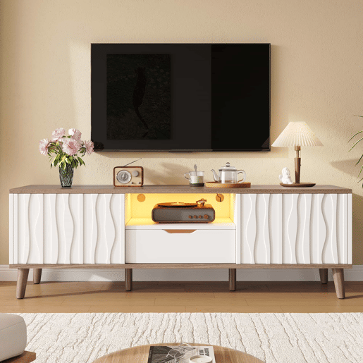 Móvel para TV LED 160x40x52 cm - com arrumação, porta de correr, para TVs até 70, estilo moderno para sala de estar e quarto - branco e nogueira escura