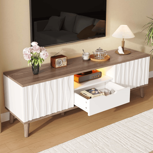 Móvel para TV LED 160x40x52 cm - com arrumação, porta de correr, para TVs até 70, estilo moderno para sala de estar e quarto - branco e nogueira escura