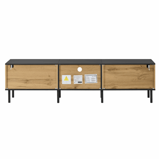Móvel para televisão de 160 cm - 2 portas com gaveta, prateleira aberta, pés de metal, estilo madeira - Natural